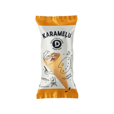 Sāļās karameles saldējums vafeļu konusā 100 ml/70 g